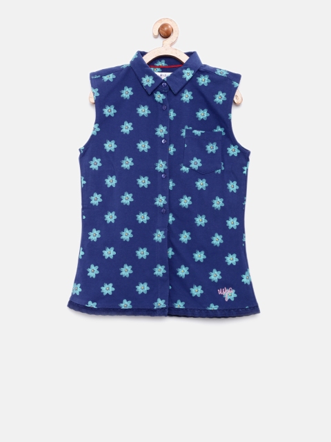 

U.S. Polo Assn. Kids Girls Blue Regular Fit Floral Print Casual Shirt