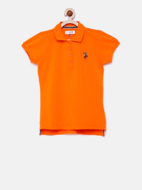 

U.S. Polo Assn. Kids Girls Orange Solid Polo Collar T-shirt