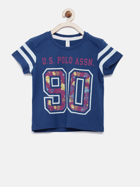 

U.S. Polo Assn. Kids Girls Blue Printed Round Neck T-shirt