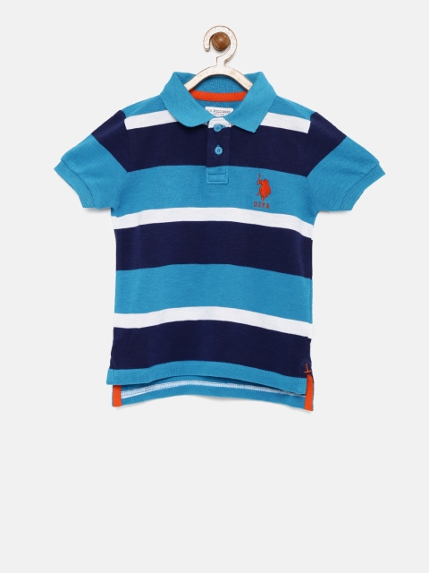 

U.S. Polo Assn. Kids Boys Blue Striped Polo Collar T-shirt