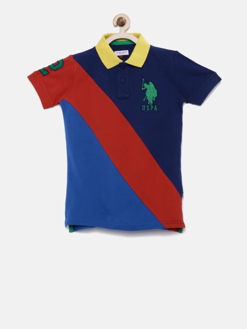 

U.S. Polo Assn. Kids Boys Blue Red Colourblocked Polo Pure Cotton T-shirt