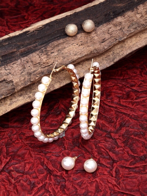 

AVANT-GARDE PARIS Gold-Toned & White Classic Hoop Earrings Set of 6