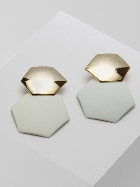 

AVANT-GARDE PARIS White & Gold-Toned Geometric Studs Earrings