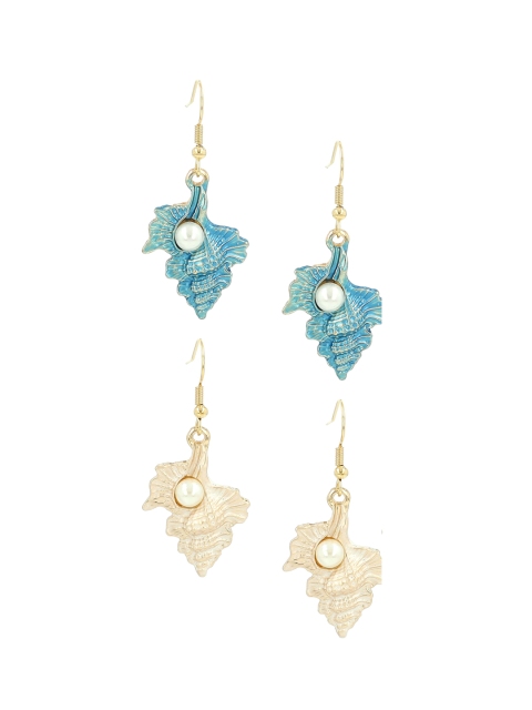 

EL REGALO Off White & Blue Contemporary Drop Earrings Set of 2