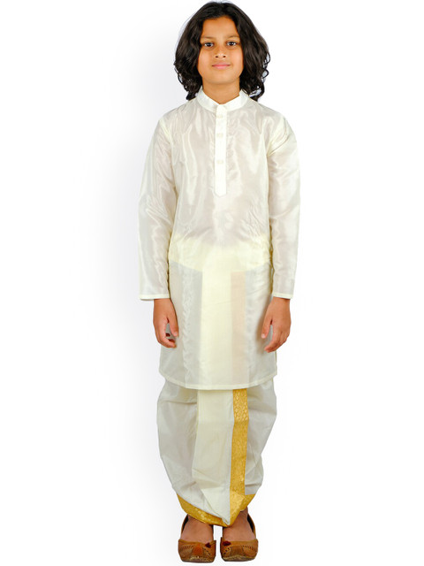 

Sethukrishna Boys Cream-Coloured Kurta with Dhoti Pants
