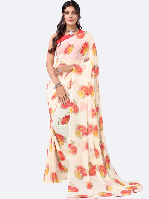 

KALINI Cream-Coloured & Orange Floral Saree