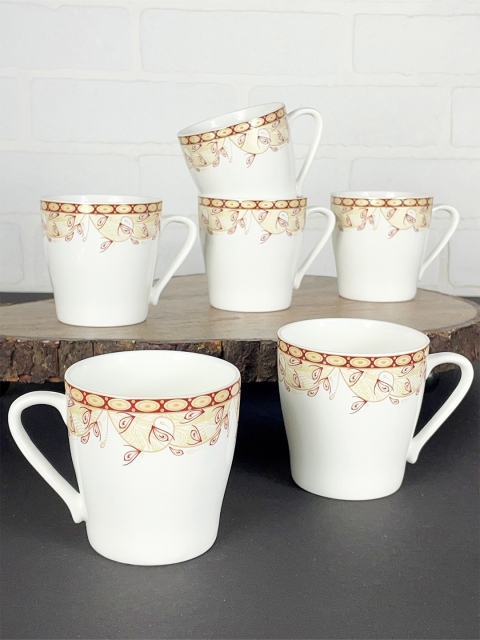 

CLAY CRAFT White & Brown Floral Printed Ceramic Glossy Cups Set of Cups and Mugs
