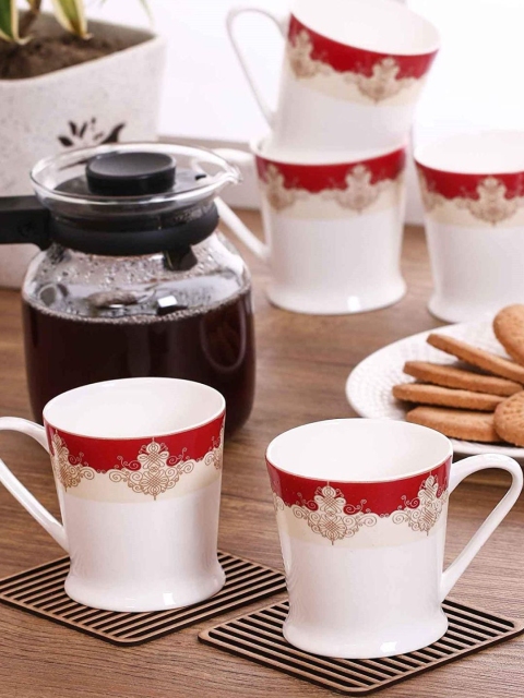 

CLAY CRAFT White & Red Floral Printed Ceramic Glossy Cups Set of Cups and Mugs