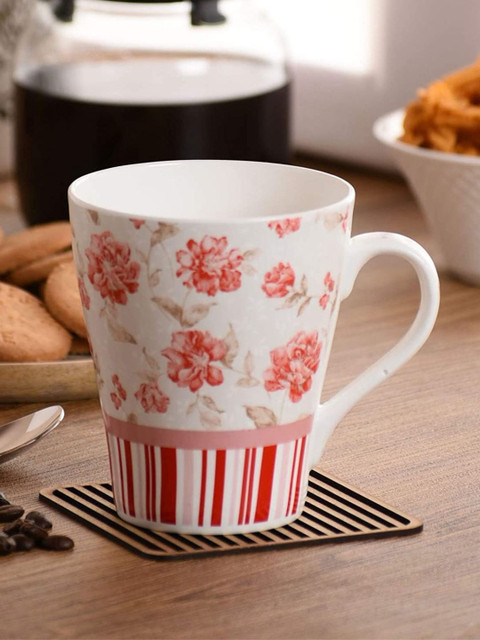 

CLAY CRAFT White & Pink Floral Printed Ceramic Glossy Mugs Set of Cups and Mugs