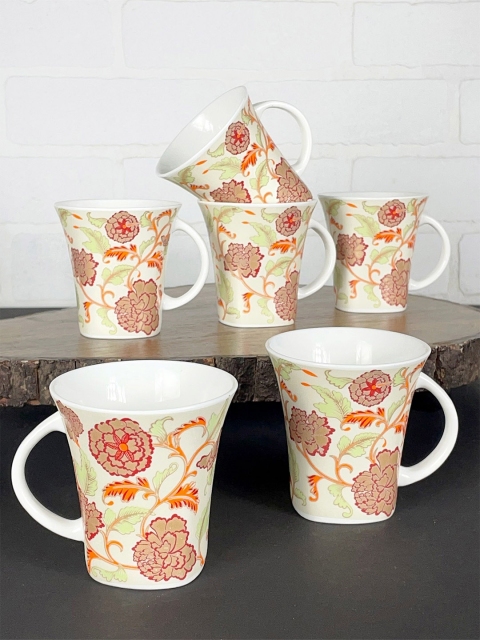 

CLAY CRAFT White & Yellow Floral Printed Ceramic Glossy Cups Set of Cups and Mugs