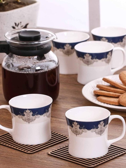 

CLAY CRAFT White & Blue Floral Printed Ceramic Glossy Cups Set of Cups and Mugs