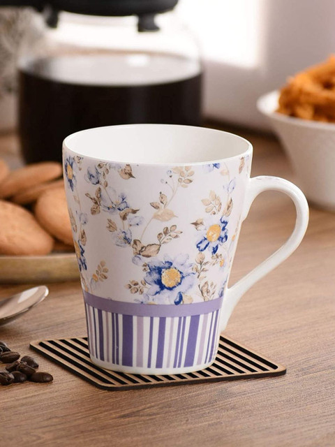 

CLAY CRAFT Yellow & White Floral Printed Ceramic Glossy Mugs Set of Cups and Mugs