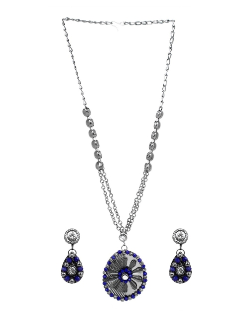 

CARDINAL Silver-Toned & Blue Oxidized Jewellery Set