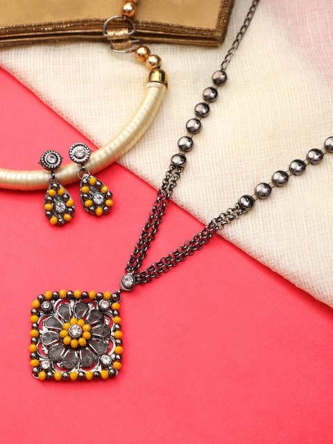 

CARDINAL Silver-Toned & Yellow Oxidized Necklace Set