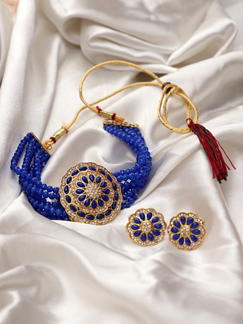 

CARDINAL Gold-Toned & Blue Kundan-Studded Jewellery Set