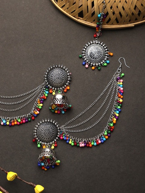 

CARDINAL Oxidised Multicolour Maang Tika & Earrings, Multi