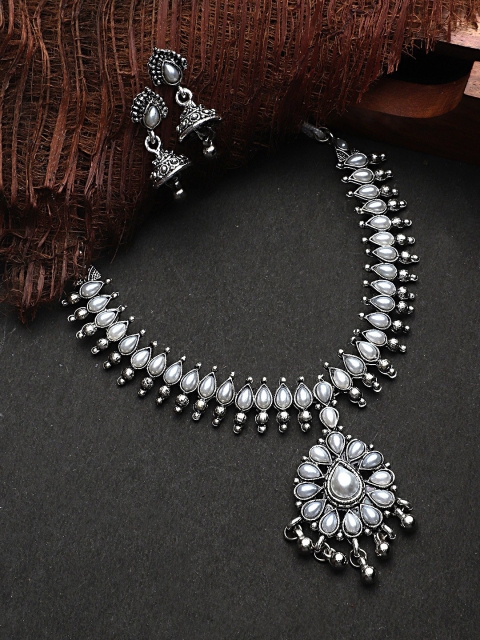 

CARDINAL Oxidized Silver-Toned White Beaded Jewellery Set