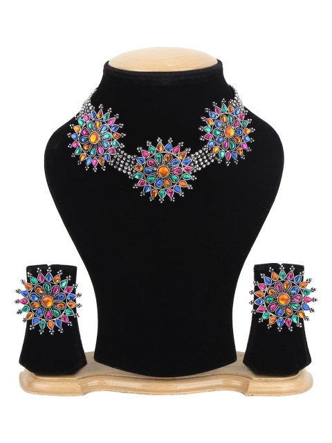 

CARDINAL Silver Multicolour Flower-Shaped Jewellery Set, Multi