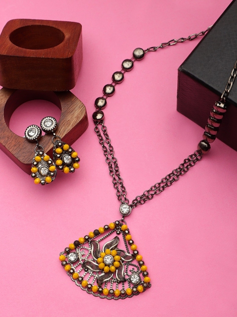 

CARDINAL Copper-Plated White & Yellow Stone Studded & Beaded Jewellery Set
