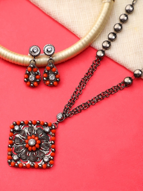 

CARDINAL Oxidised Orange Flower Shaped Jewellery Set