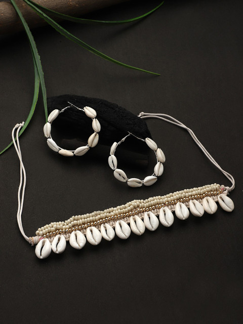 

CARDINAL White Beaded Clamshell Necklace Set