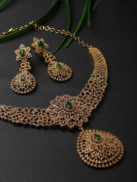 

CARDINAL Gold-Toned Green AD-Studded Jewellery Set