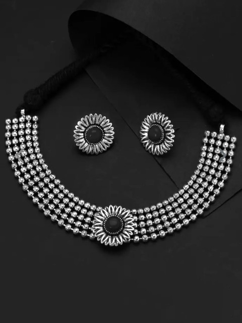 

CARDINAL Oxidised Silver-Plated Choker Necklace With Earrings Set