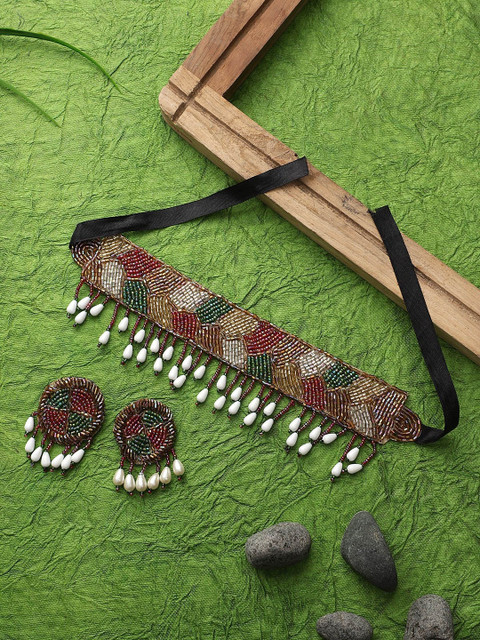

CARDINAL Red & Green-Coloured Earring & Necklace Set