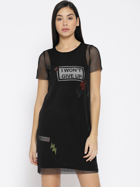 

Vero Moda Women Black Mesh Layered Sheath Dress