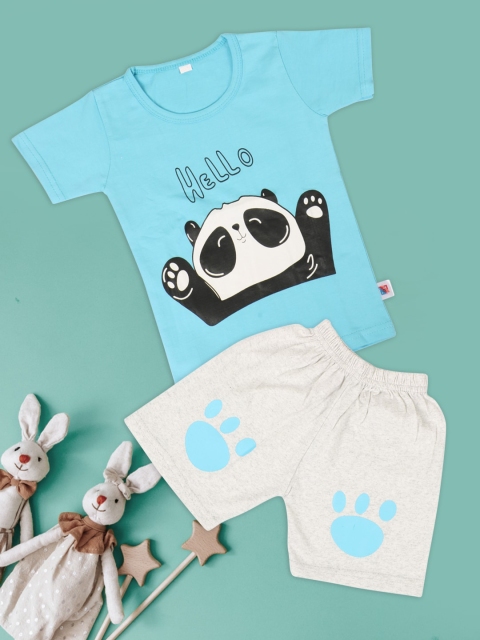 

Fashitale Kids Blue & White Printed Cotton T-shirt with Shorts