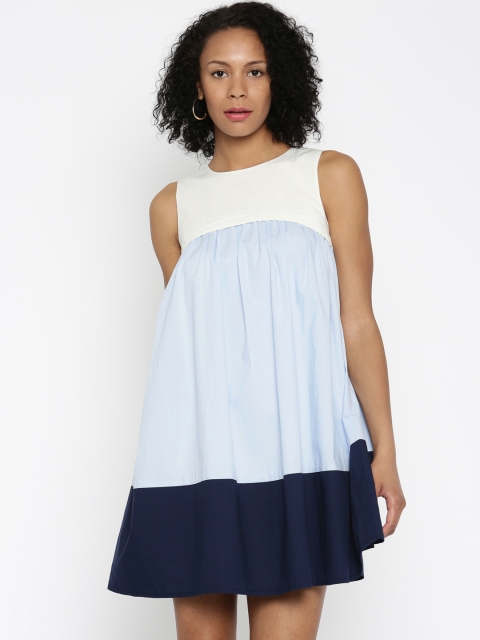 

Vero Moda White & Blue Colourblocked A-line Dress