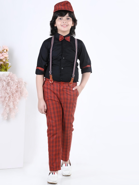

Aj DEZInES Boys Rust & Black Pure Cotton Shirt with Trousers
