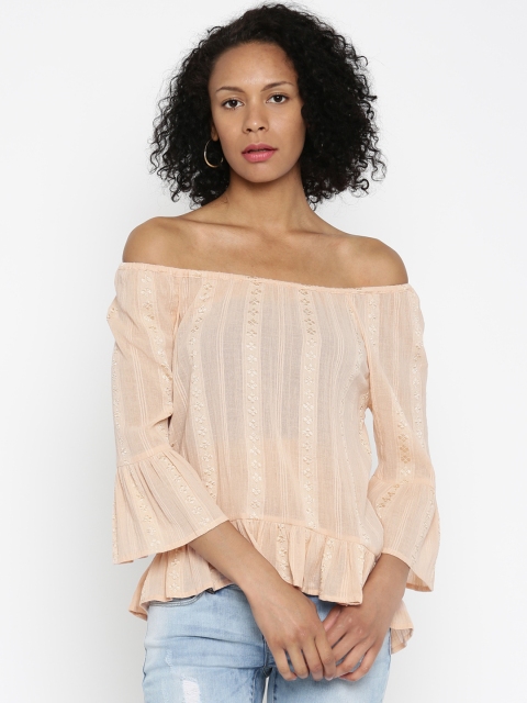 

Vero Moda Peach-Coloured Bardot Pure Cotton Top