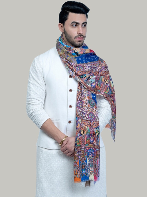 

TAROOB Men Blue Printed Shawl