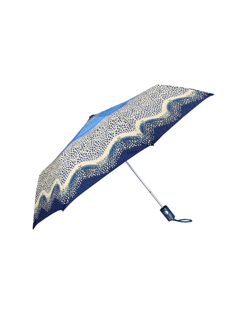 

THE CLOWNFISH Cream Colored & Blue Printed 3-Fold Double Coated Umbrella