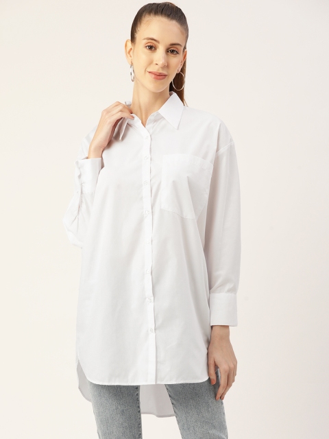

LC Waikiki Women White High-Low Longline Casual Loose Fit Shirt