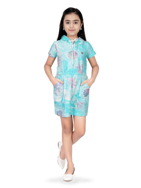 

Tiny Girl Sea Green & blue glass Floral A-Line Midi Dress
