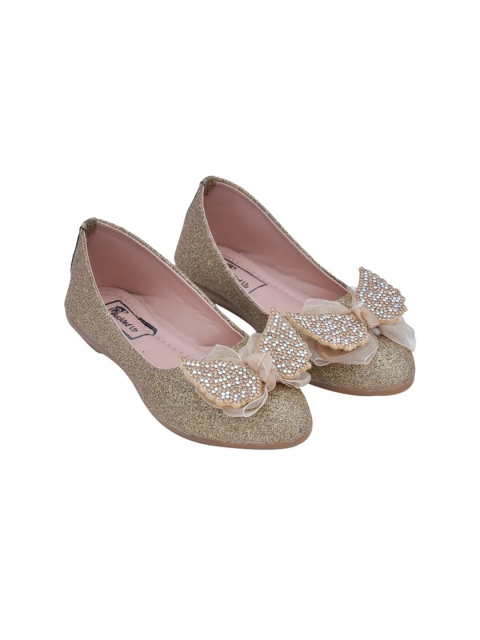 

Buckled Up Girls Gold-Toned Embellished Ballerinas with Bows Flats