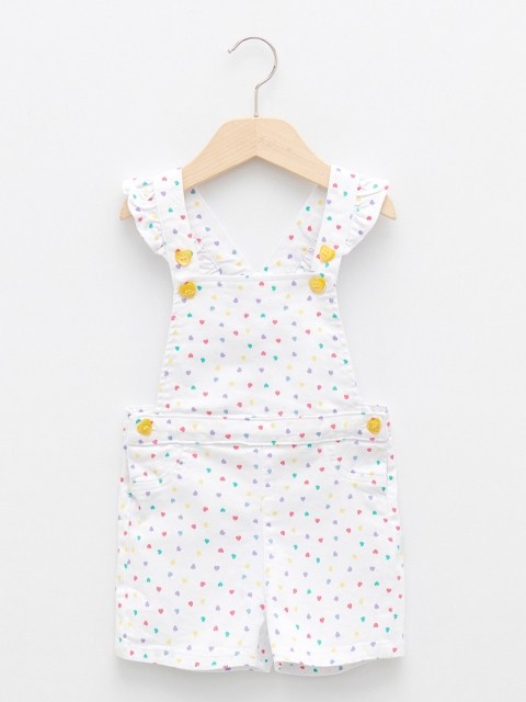 

LC Waikiki Girls White & Pink Heart Print Dungarees