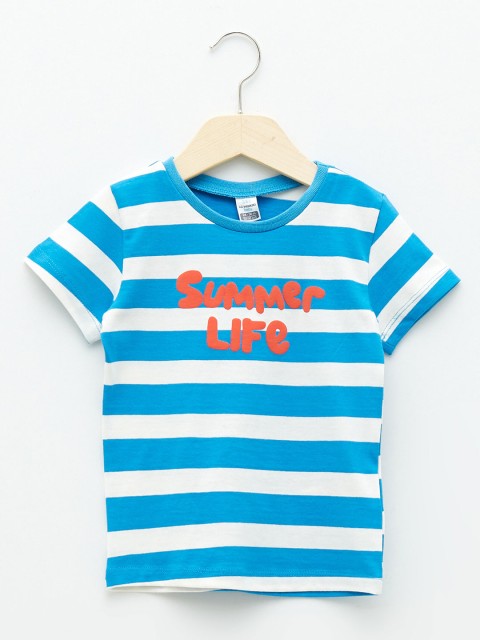 

LC Waikiki Boys Blue & White Pure Cotton Striped T-shirt