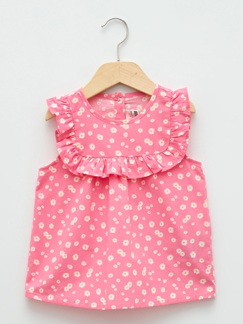 

LC Waikiki Pink & White Floral Print Ruffles Top