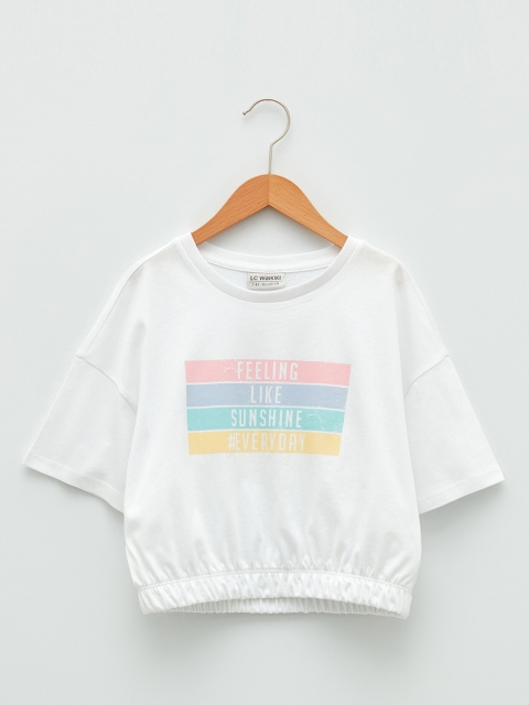 

LC Waikiki Girls White Typography Printed Pure Cotton T-shirt