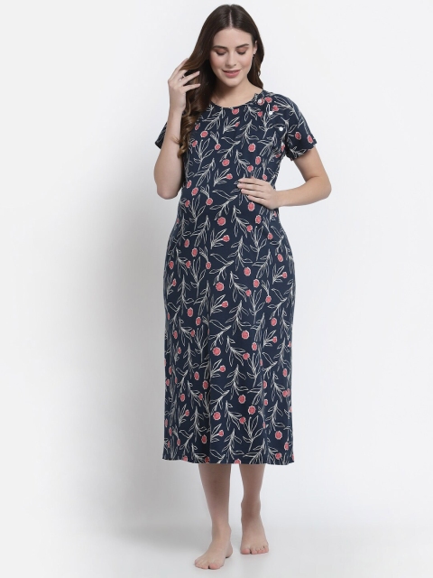 

Tiara Navy Blue Printed Maxi Nightdress