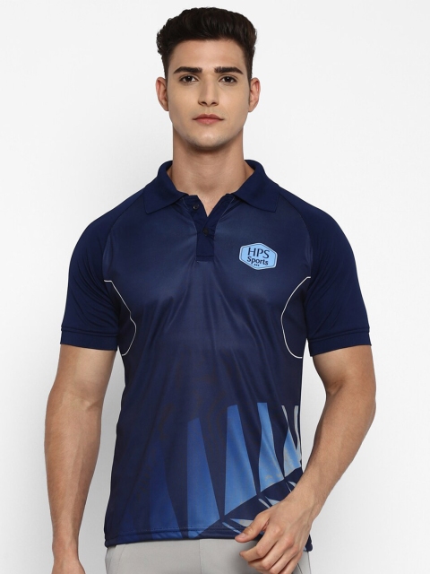

HPS Sports Men Blue Typography Colourblocked Mandarin Collar Applique T-shirt