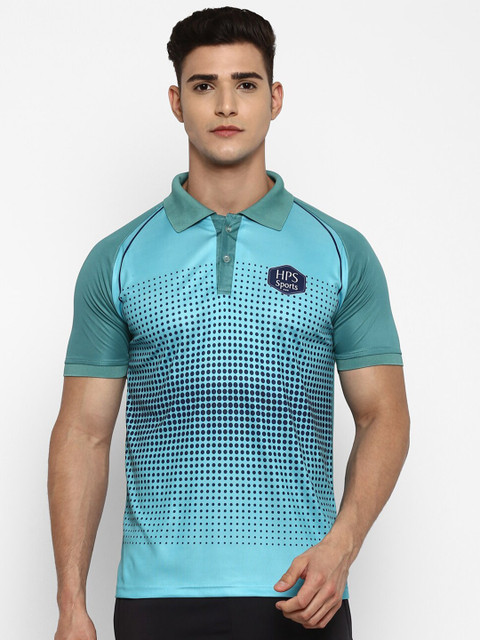 

HPS Sports Men Green Printed Polo Collar Applique T-shirt