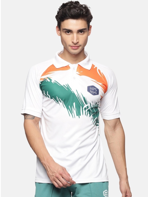 

HPS Sports Men White Printed Polo Collar T-shirt