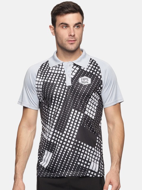 

HPS Sports Men Silver-Toned Printed Polo Collar T-shirt