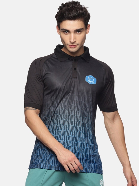 

HPS Sports Men Black Printed High Neck Applique T-shirt