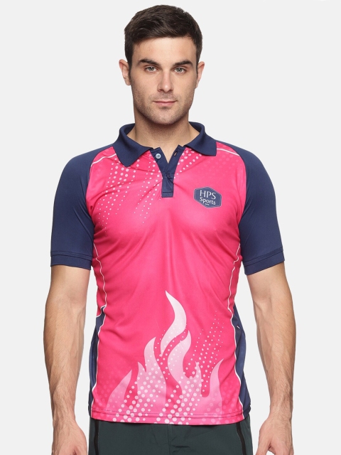 

HPS Sports Men Pink Checked Polo Collar Applique T-shirt