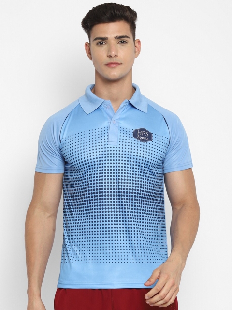 

HPS Sports Men Blue Printed Polo Collar Applique T-shirt